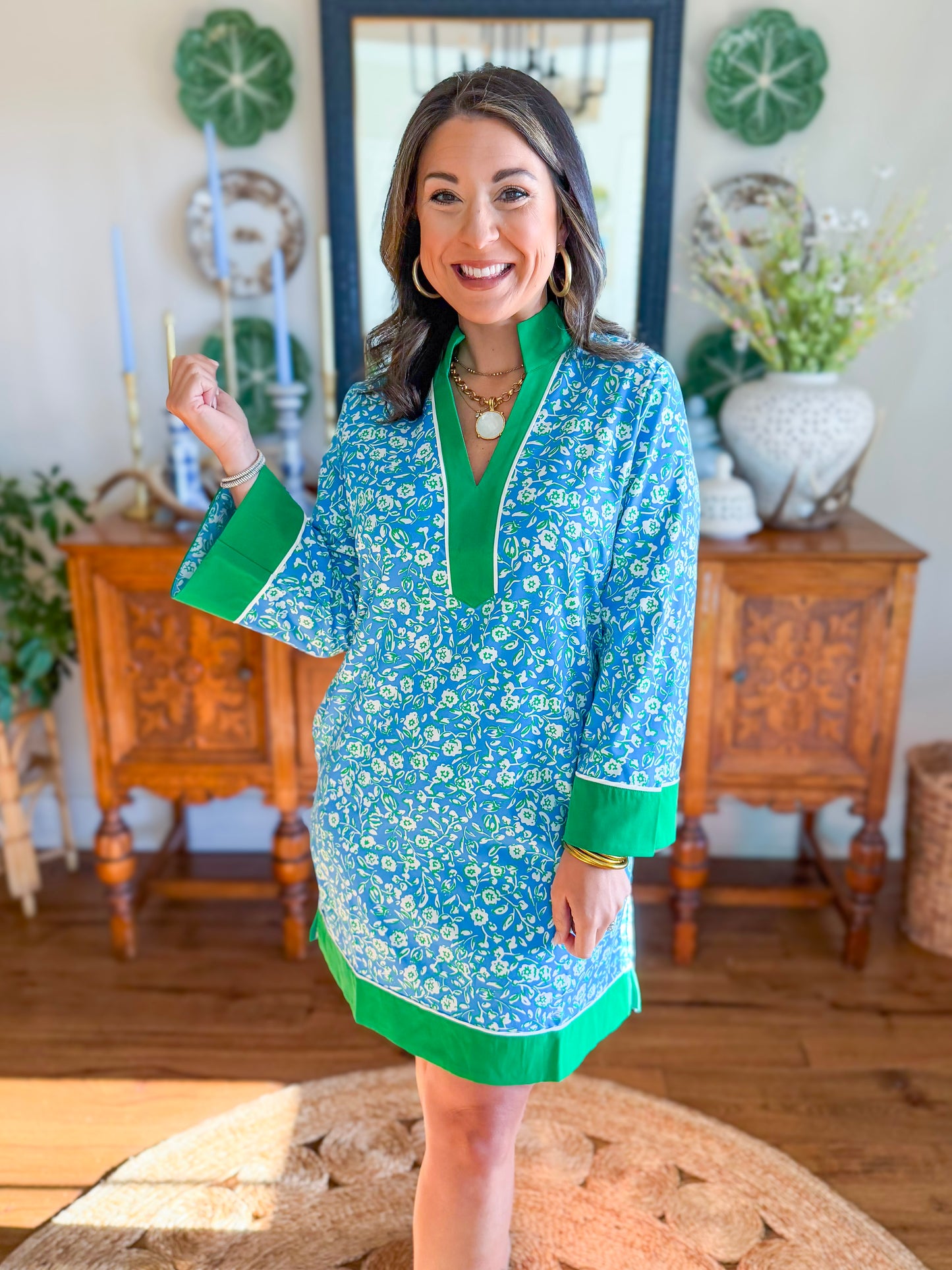Mary Square I Brenda Dress in Meadow Line Blue