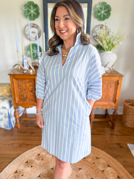 Caryn Lawn | The Sloane Dress in Light Blue Stripe
