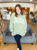 Jesus Embroidered Mock Neck Sweatshirt in Sage