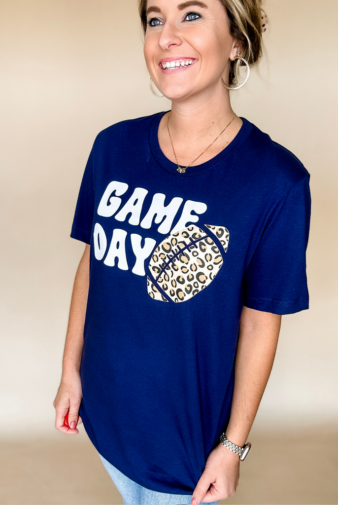 Leopard Game Day Tee in Navy