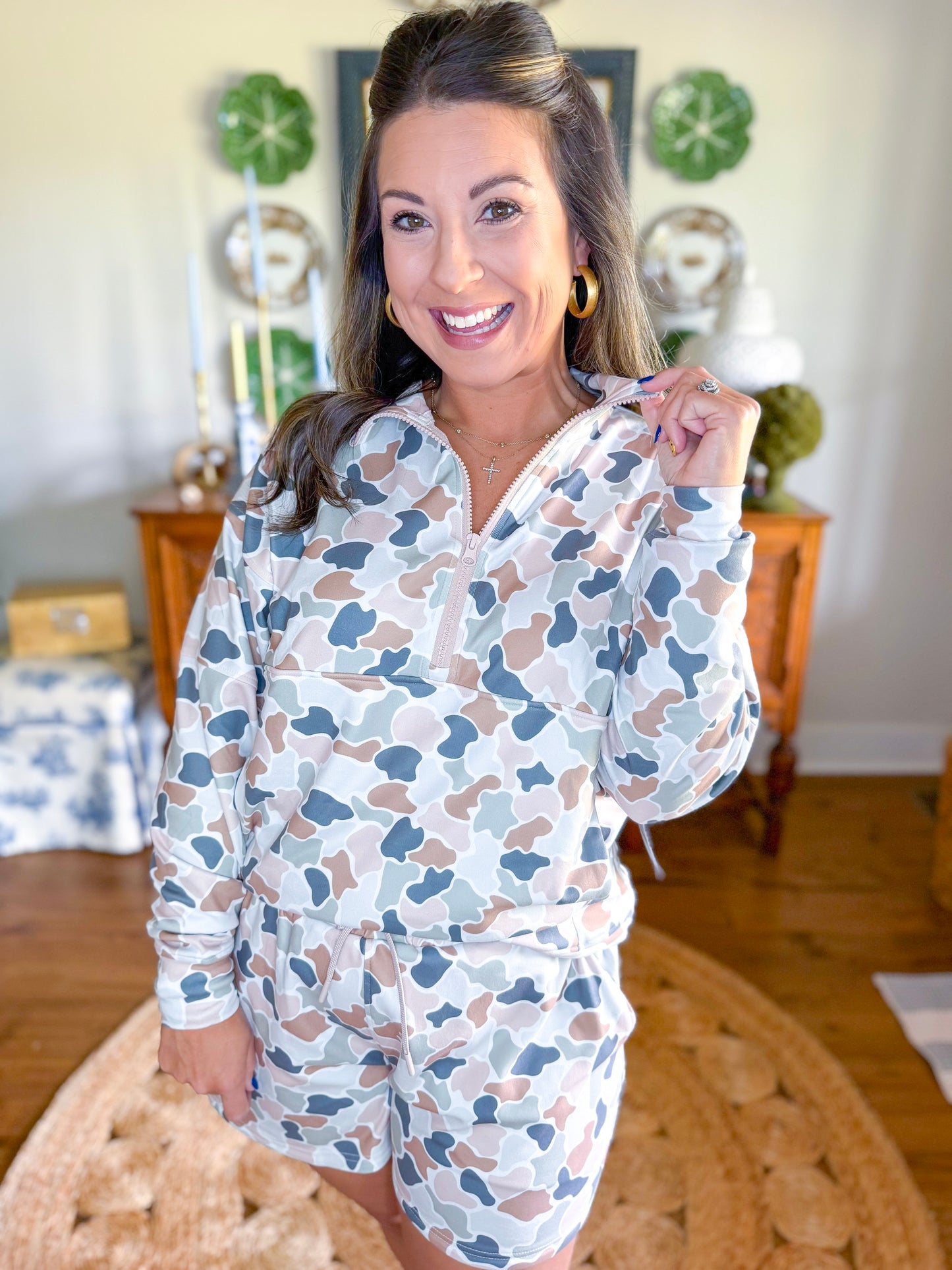 Local Girl | Velvet Fleece Quarter-Zip in Forest Camo Flora