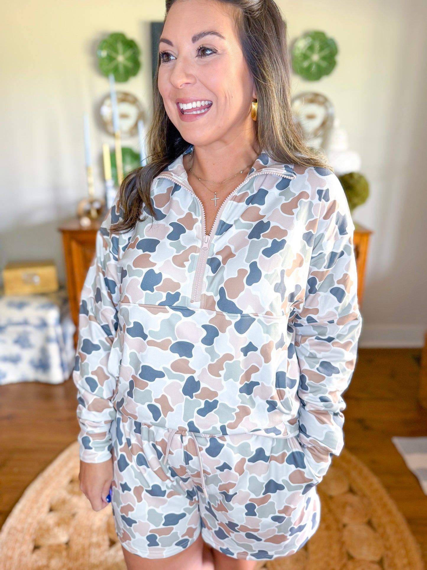 Local Girl | Velvet Fleece Quarter-Zip in Forest Camo Flora