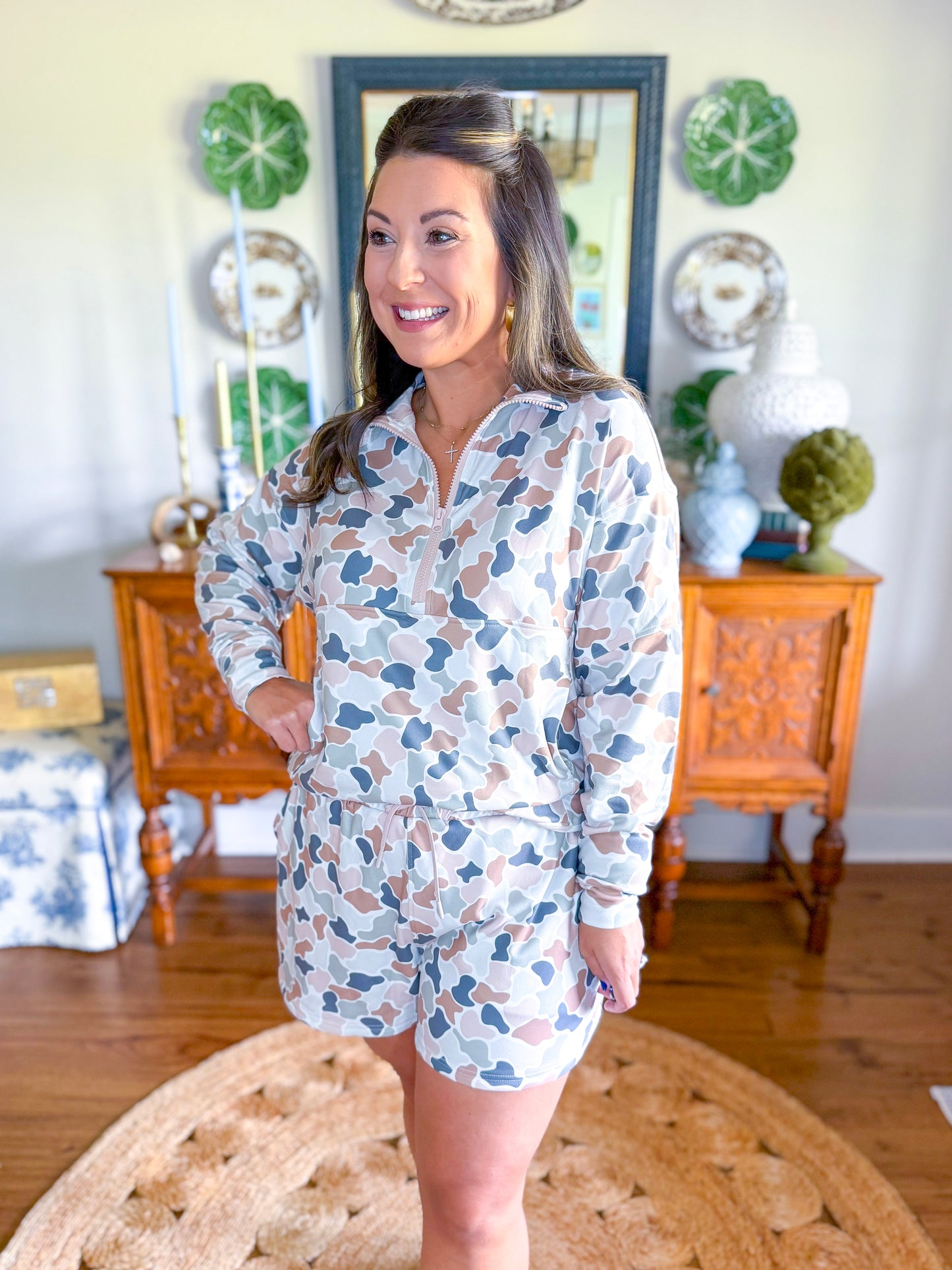 Local Girl | Velvet Fleece Shorts in Forest Camo Flora