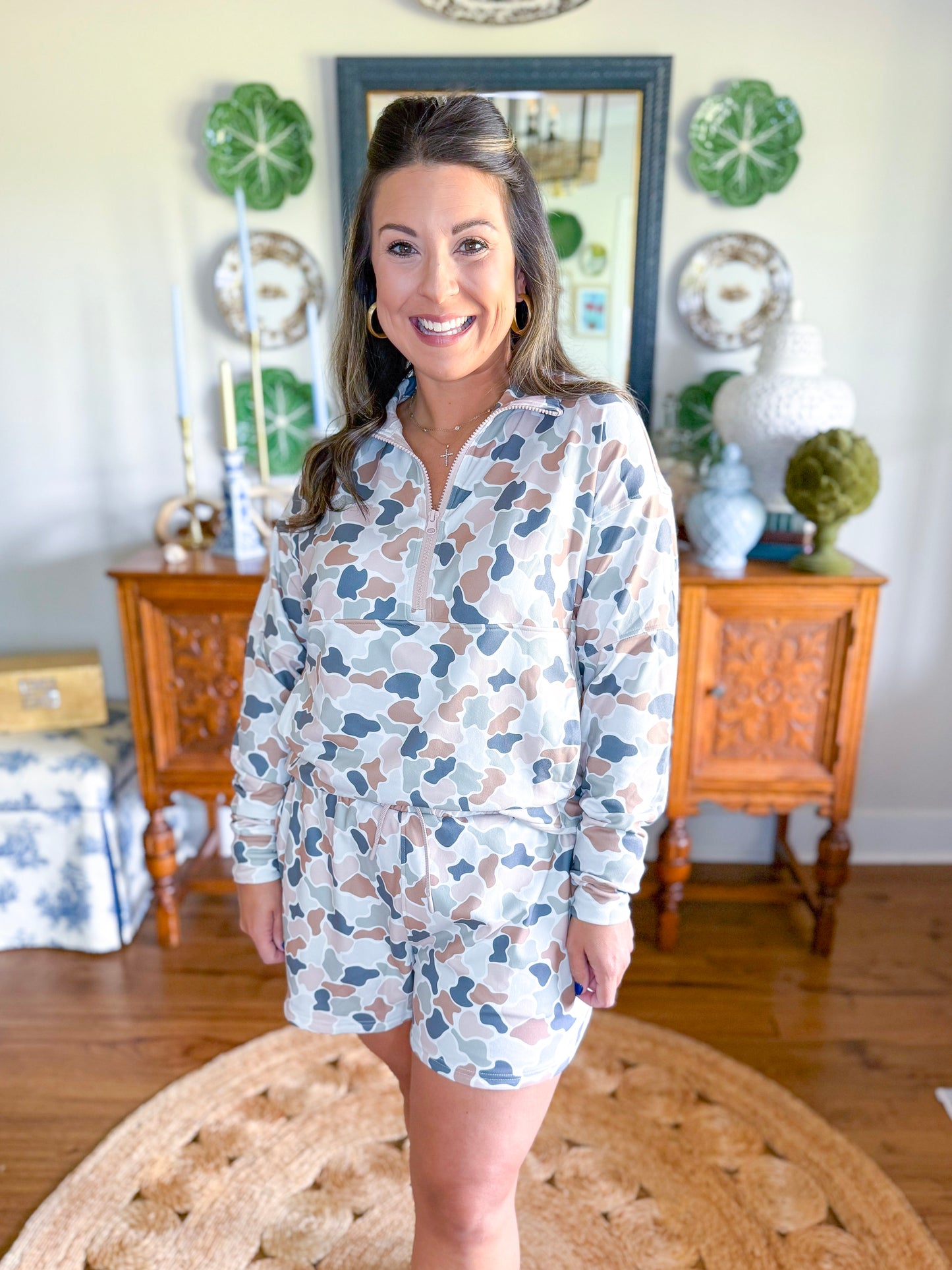 Local Girl | Velvet Fleece Quarter-Zip in Forest Camo Flora