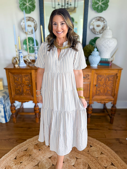 Mary Square | Kinsley Dress in Black/Tan Stripe