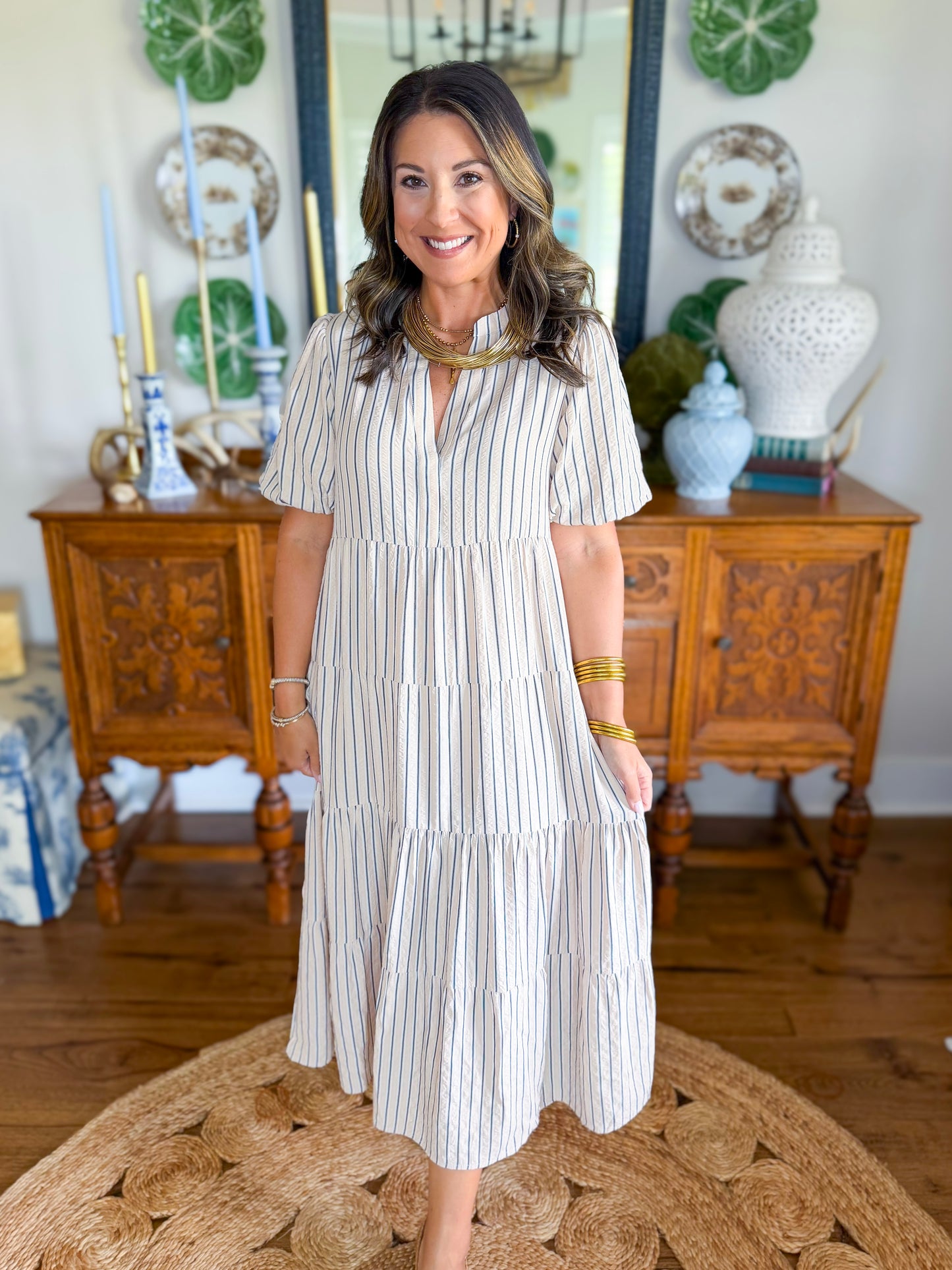 Mary Square | Kinsley Dress in Black/Tan Stripe