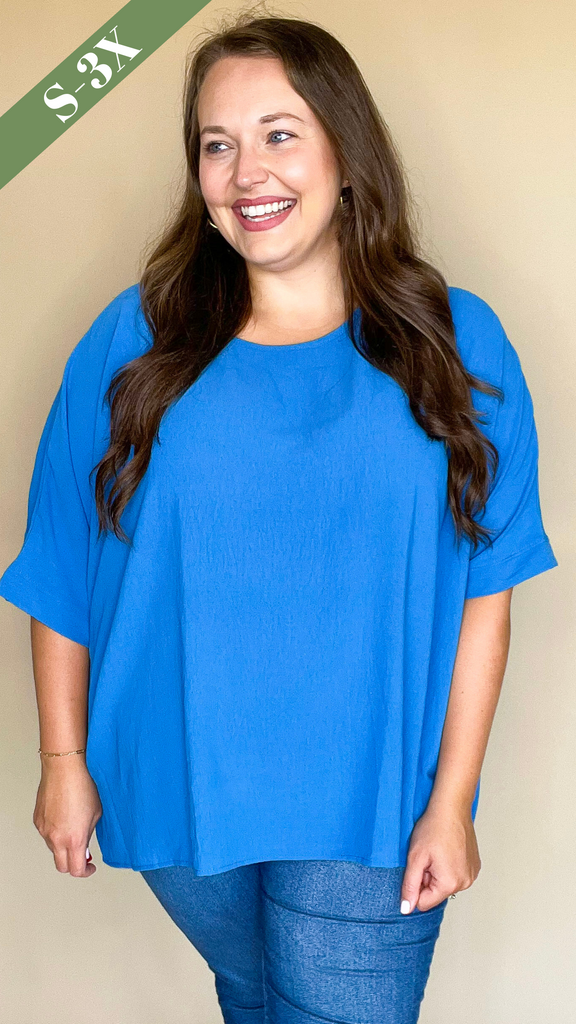 Make Your Move Woven Top in French Blue