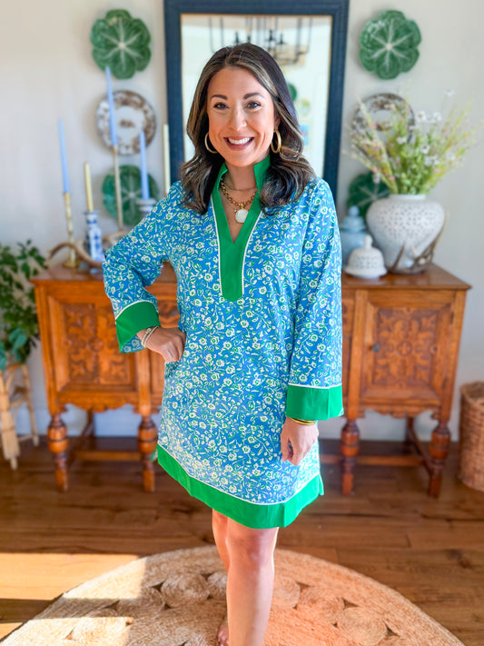 Mary Square I Brenda Dress in Meadow Line Blue