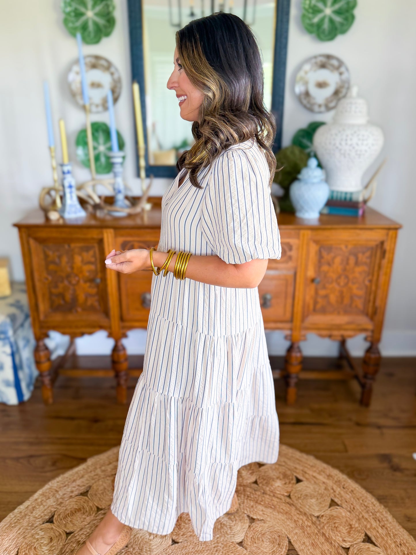 Mary Square | Kinsley Dress in Black/Tan Stripe