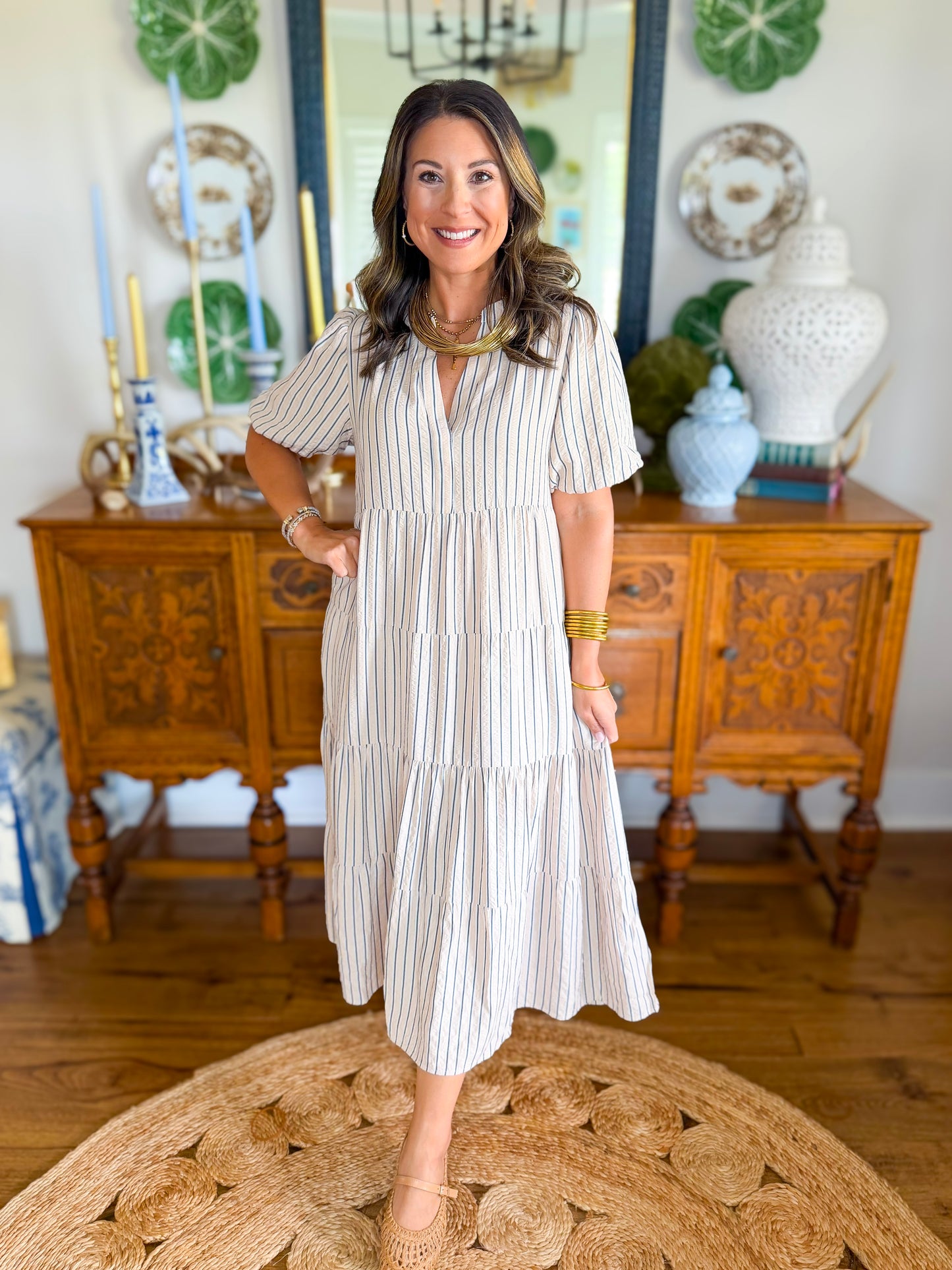 Mary Square | Kinsley Dress in Black/Tan Stripe