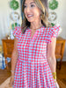 Mary Square | Riley Flutter Sleeve Dress in Red and Blue Gingham