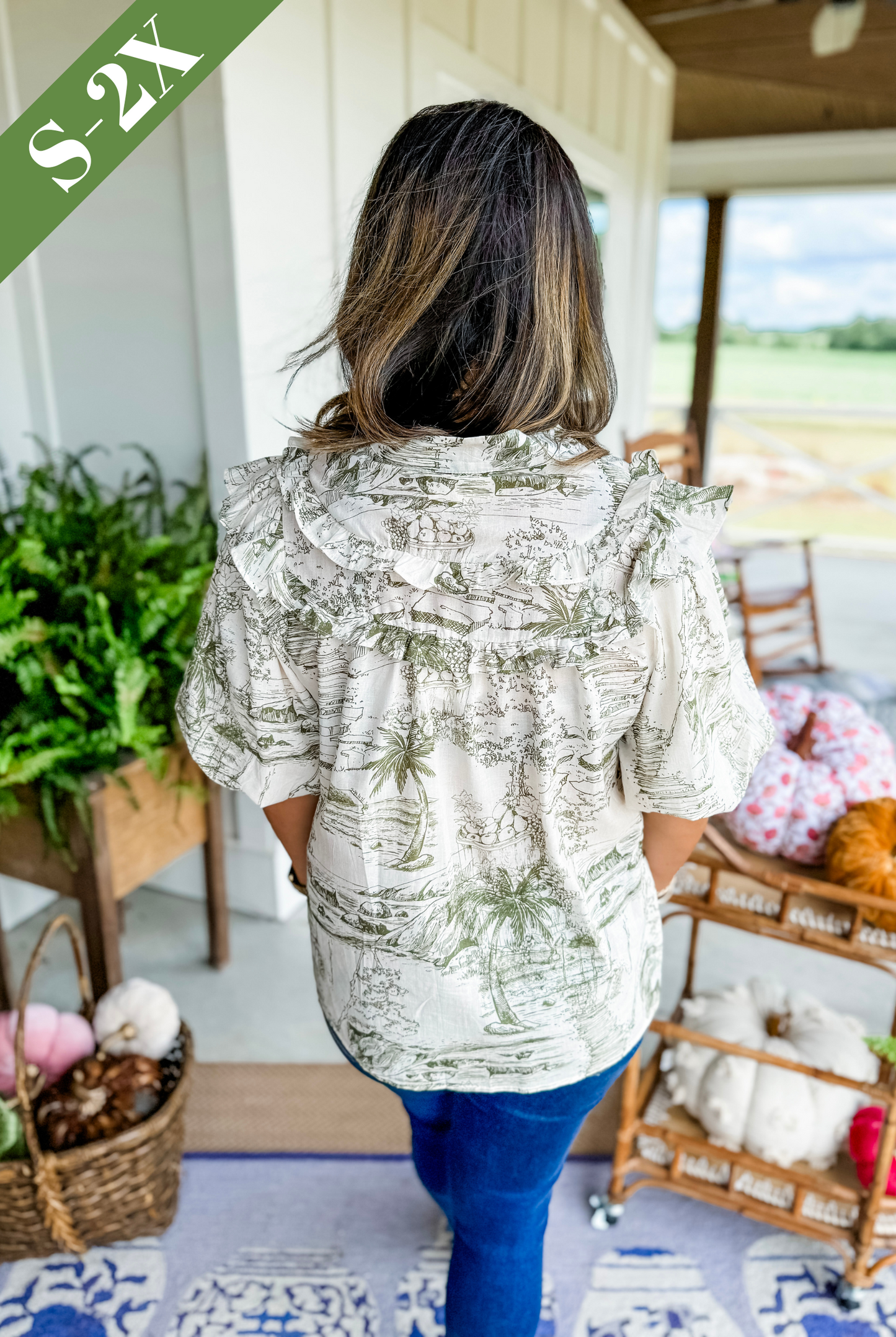 Subtle Choices Toile Top in Olive