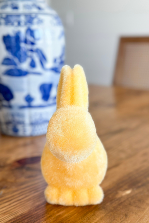 Flocked Pastel Seated Bunny With Pom Pom Tail