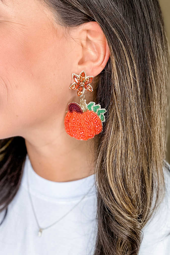 Pumpkin & Leaf Beaded Earrings