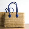 Straw Tote with Blue Handles - Large