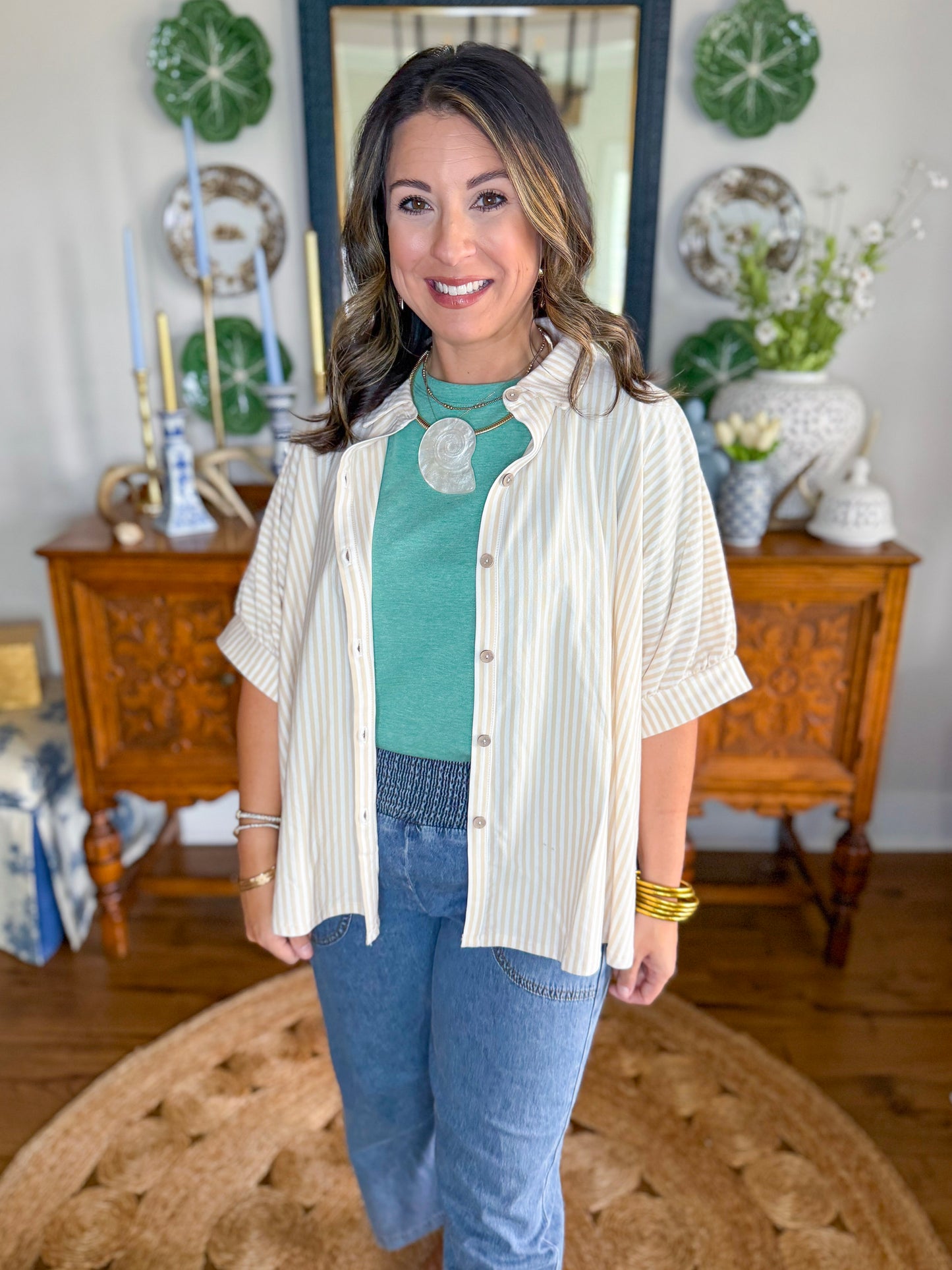 The Easy Escape Stripe Top in Taupe