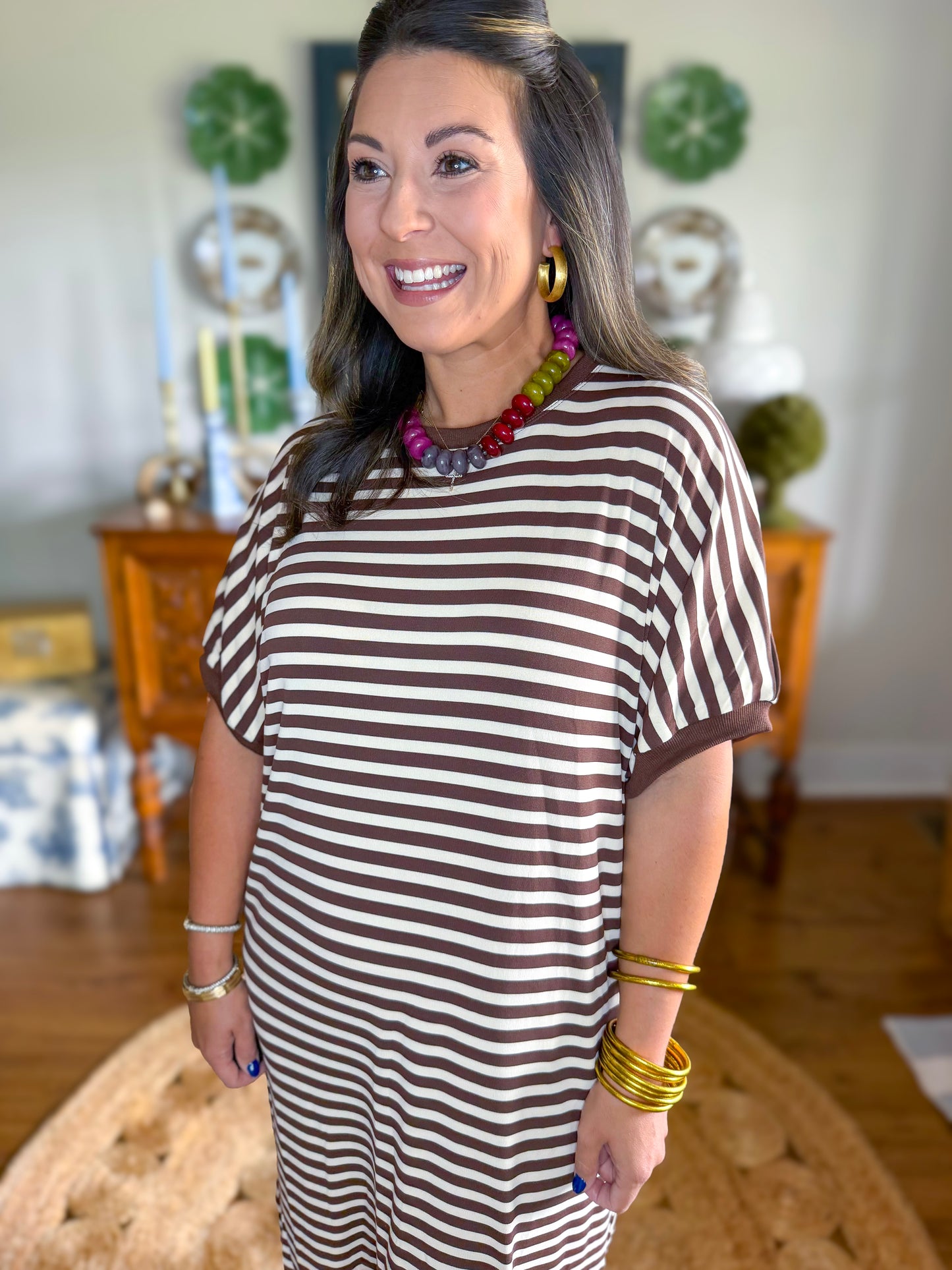 The Easy Days Stripe Dress in Brown