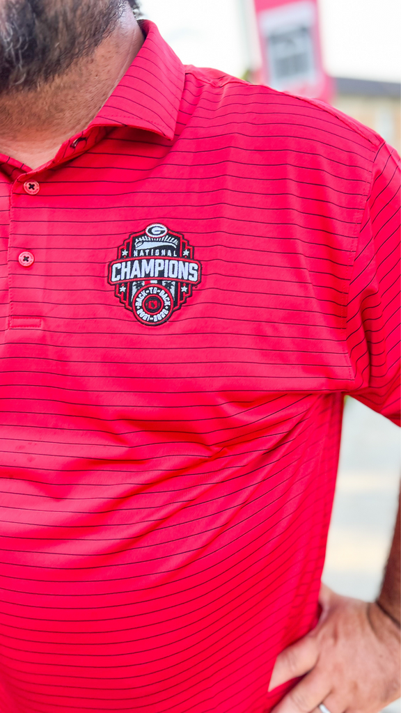 Horn Legend National Championship Striped Polo in Red/Black