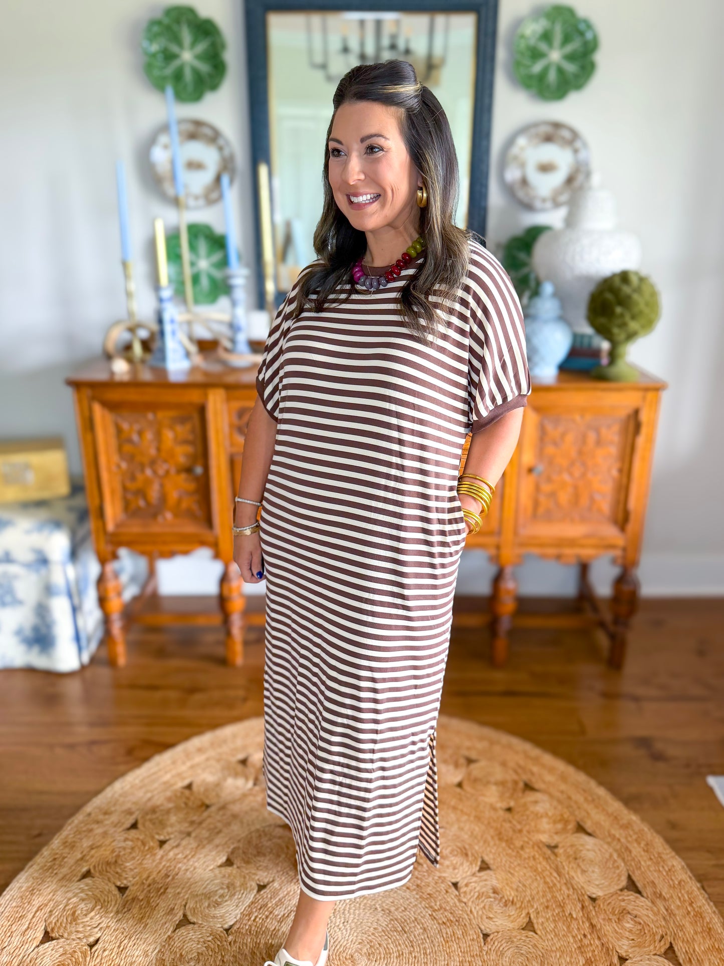 The Easy Days Stripe Dress in Brown