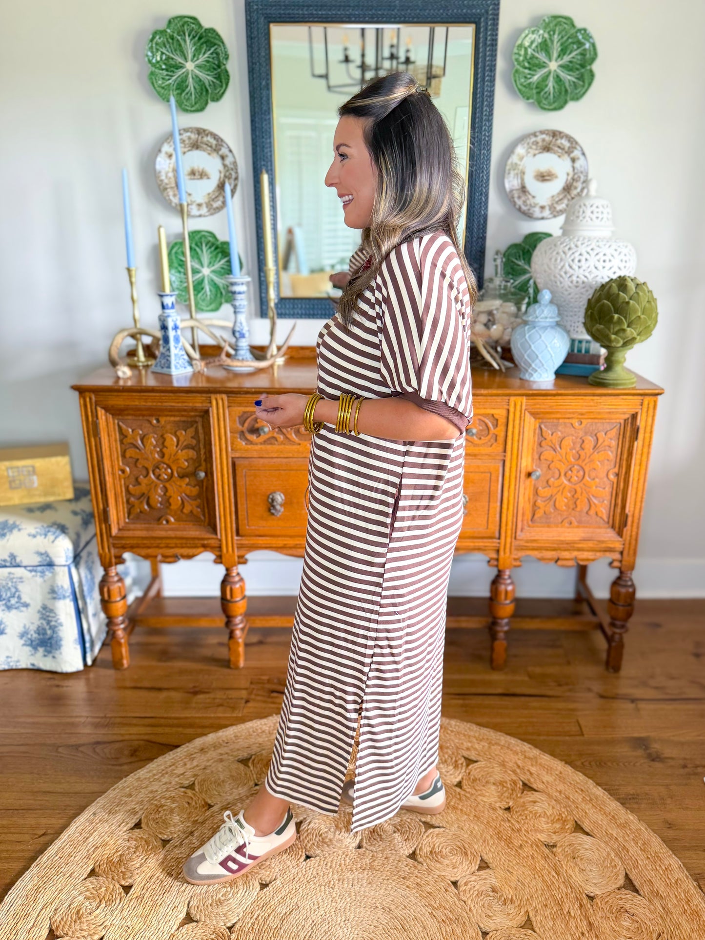 The Easy Days Stripe Dress in Brown