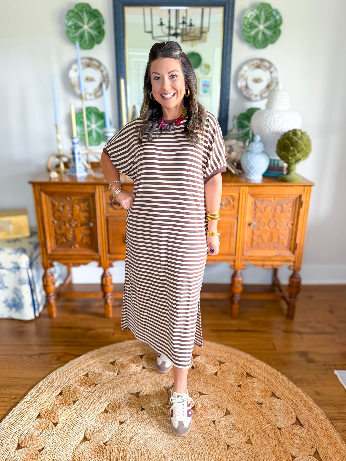 The Easy Days Stripe Dress in Brown