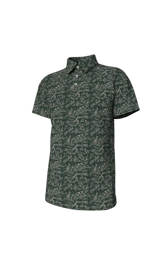 Southern Point Pointer Pattern Performance Polo in Duck Green