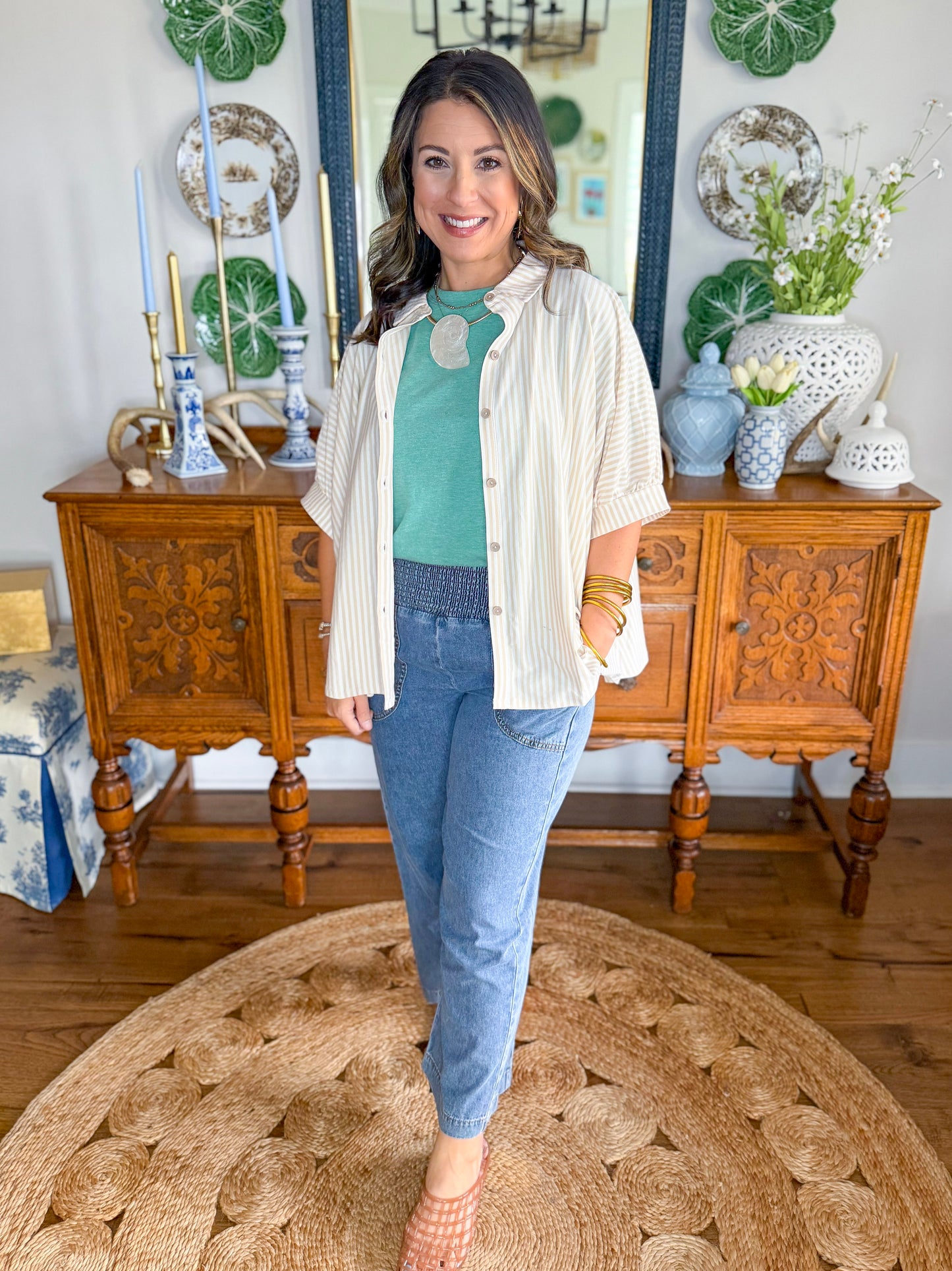 The Easy Escape Stripe Top in Taupe