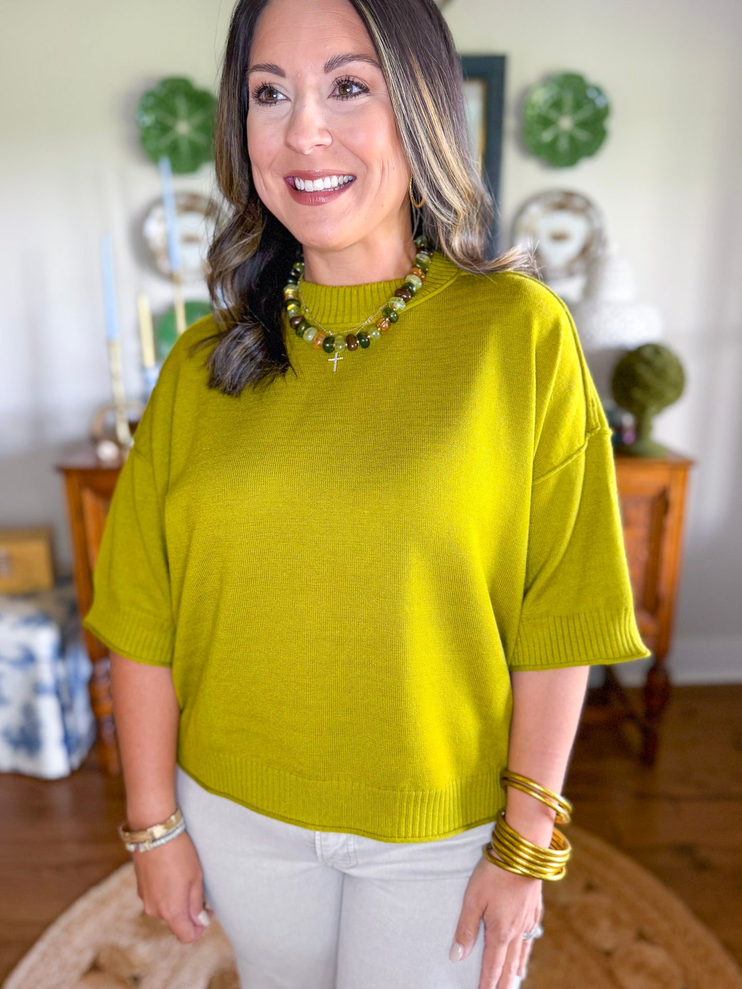The Camille Knit Top in Light Olive