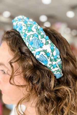 Brianna Cannon Blue Tulip Print Headband with Crystals