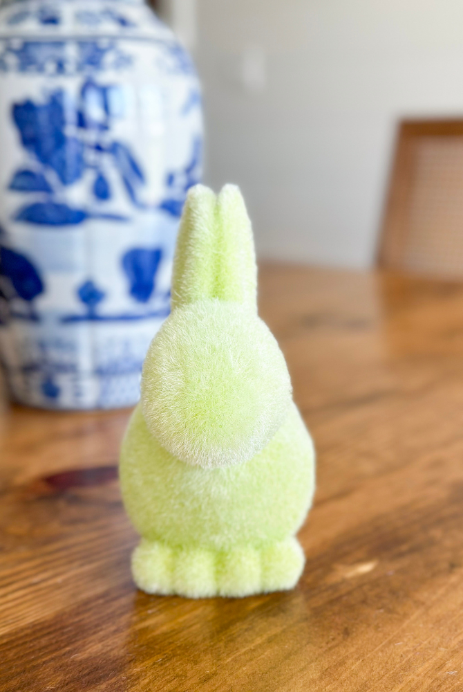 Flocked Pastel Seated Bunny With Pom Pom Tail