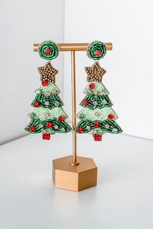 Christmas Tree Crystal & Bead Drop Earrings