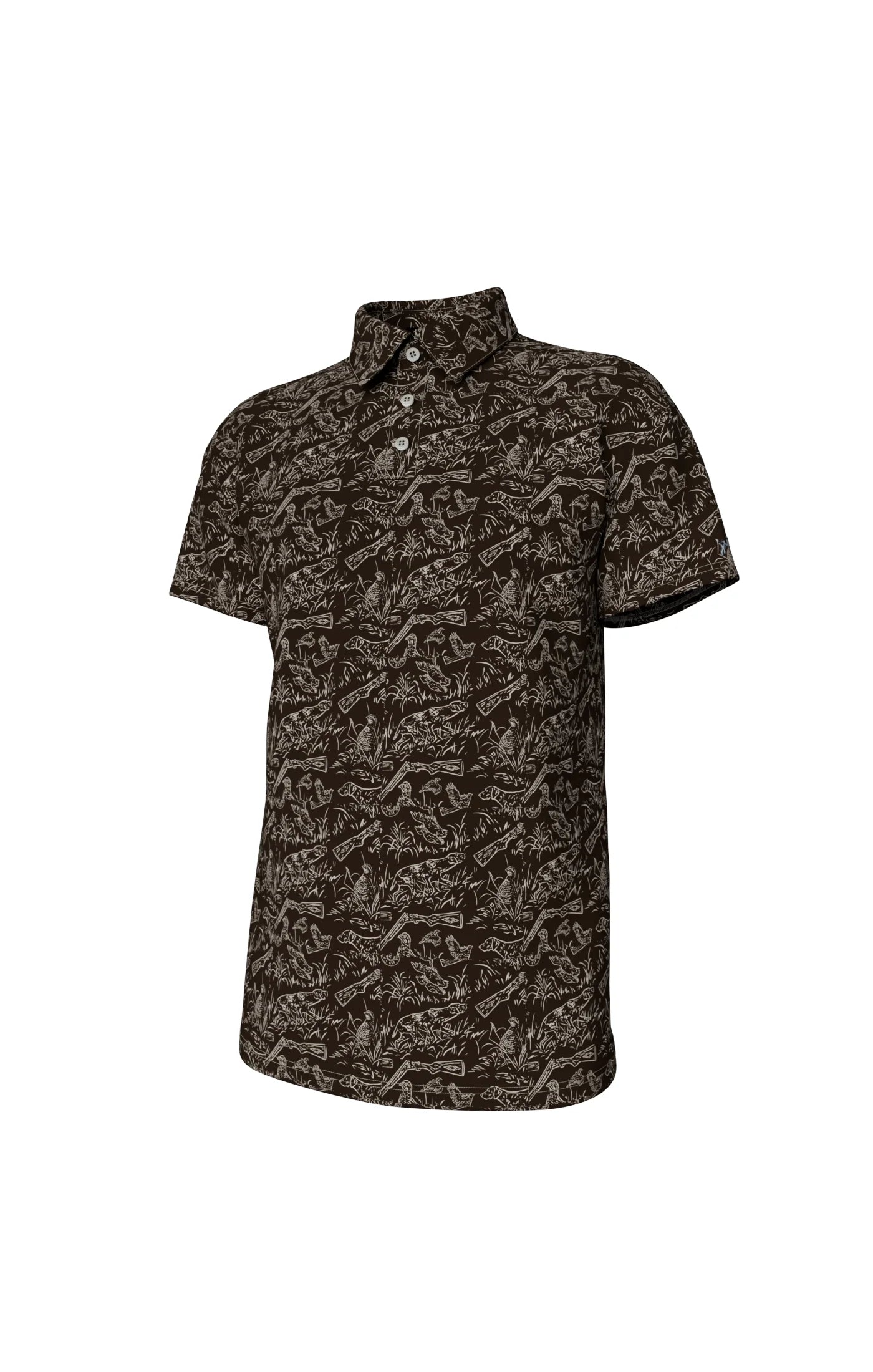 Southern Point Pointer Pattern Performance Polo in Gunstock