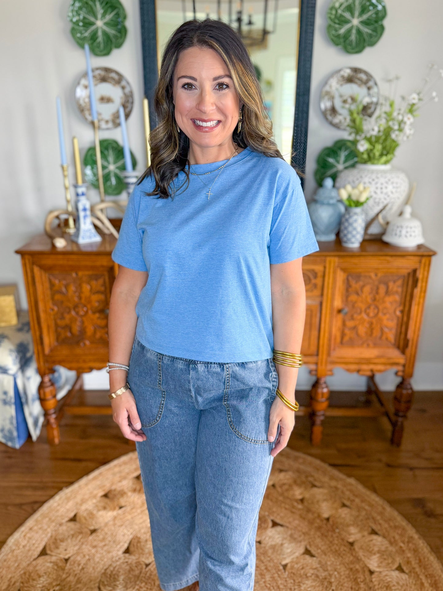 The Modern Basics Tee in Heather Ocean Blue