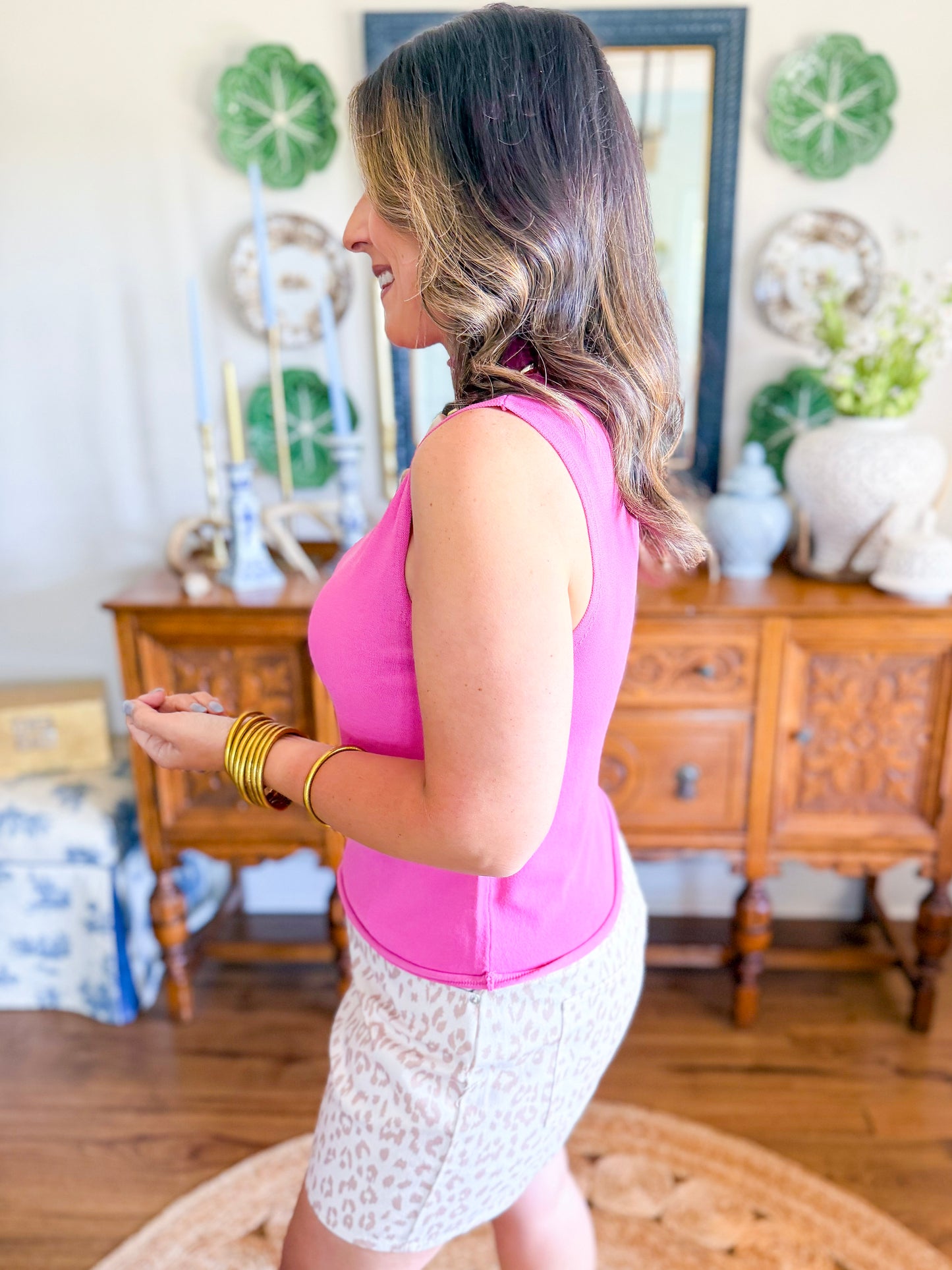 City Sleek Mock Neck Top in Pink