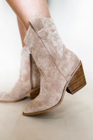 Dolly Booties in Camel Suede
