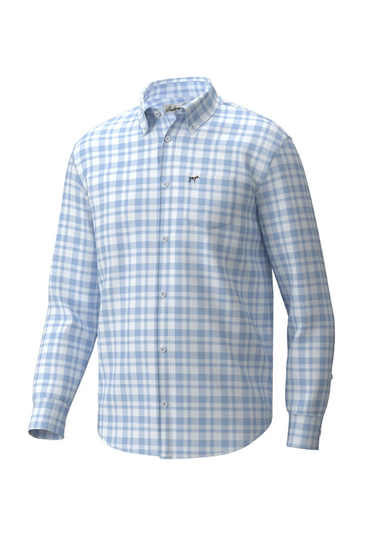 Southern Point Hadley Luxe Lite Long Sleeve Button Down in Bermuda Plaid Sky Blue