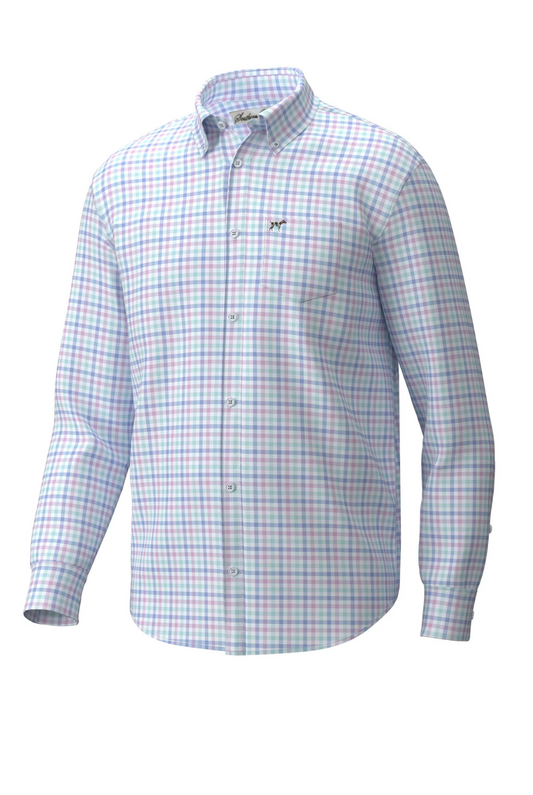 Southern Point Hadley Luxe Lite Long Sleeve Button Down in Easter Gingham