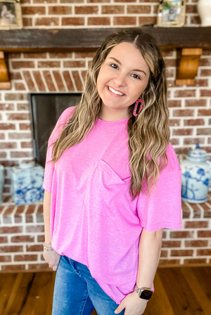 Perfectly You Oversized Tee in Heathered Neon Hot Pink