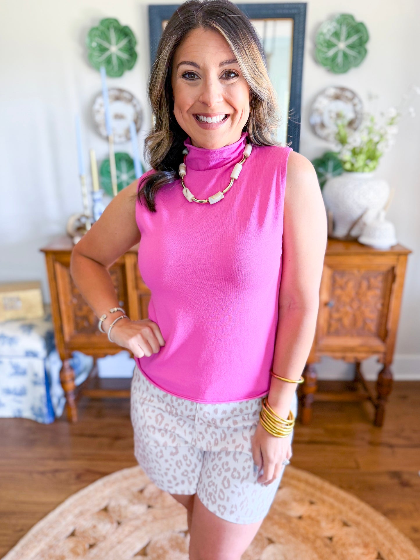 City Sleek Mock Neck Top in Pink