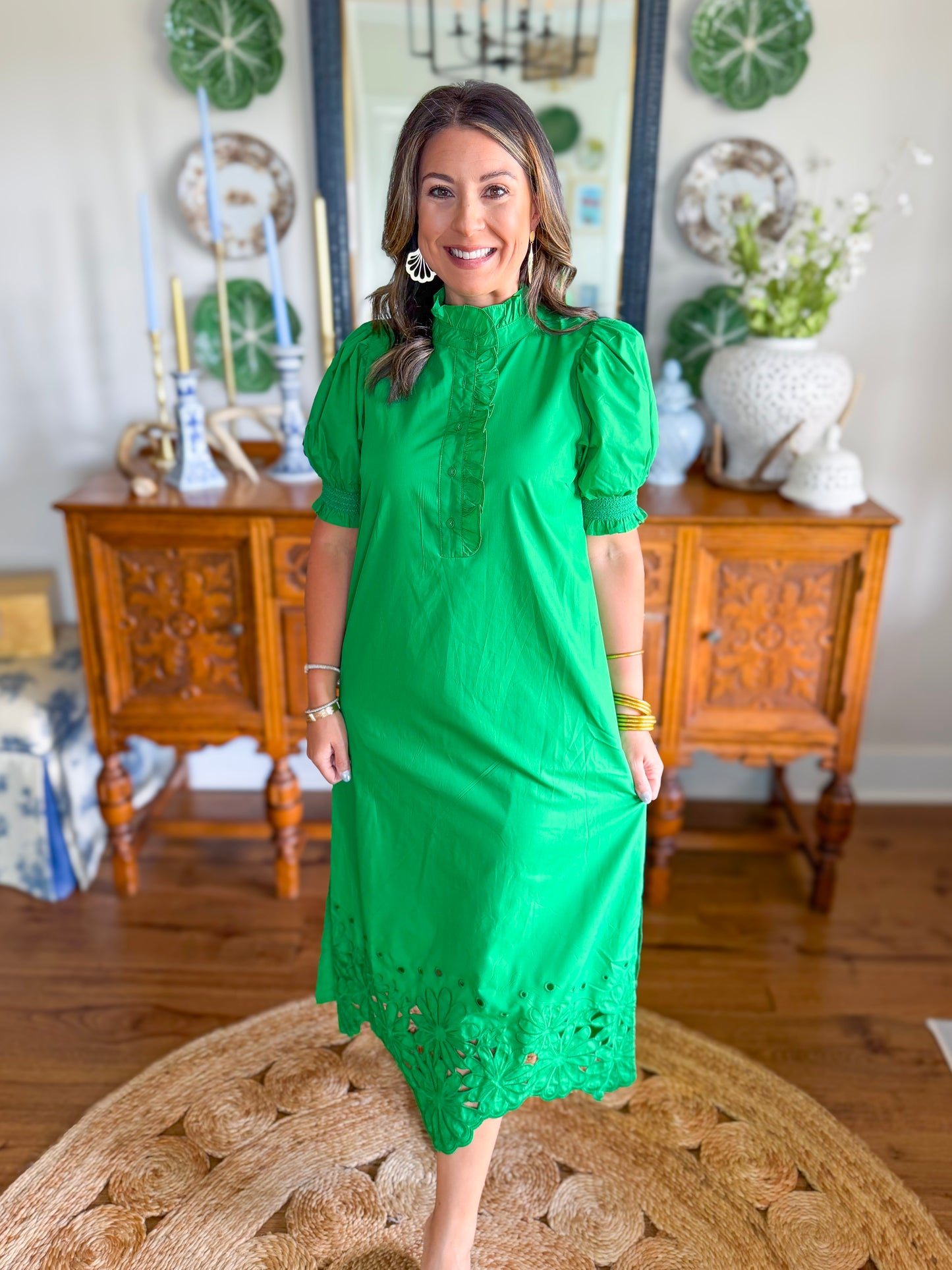 The Willow Bloom Midi Dress in Green