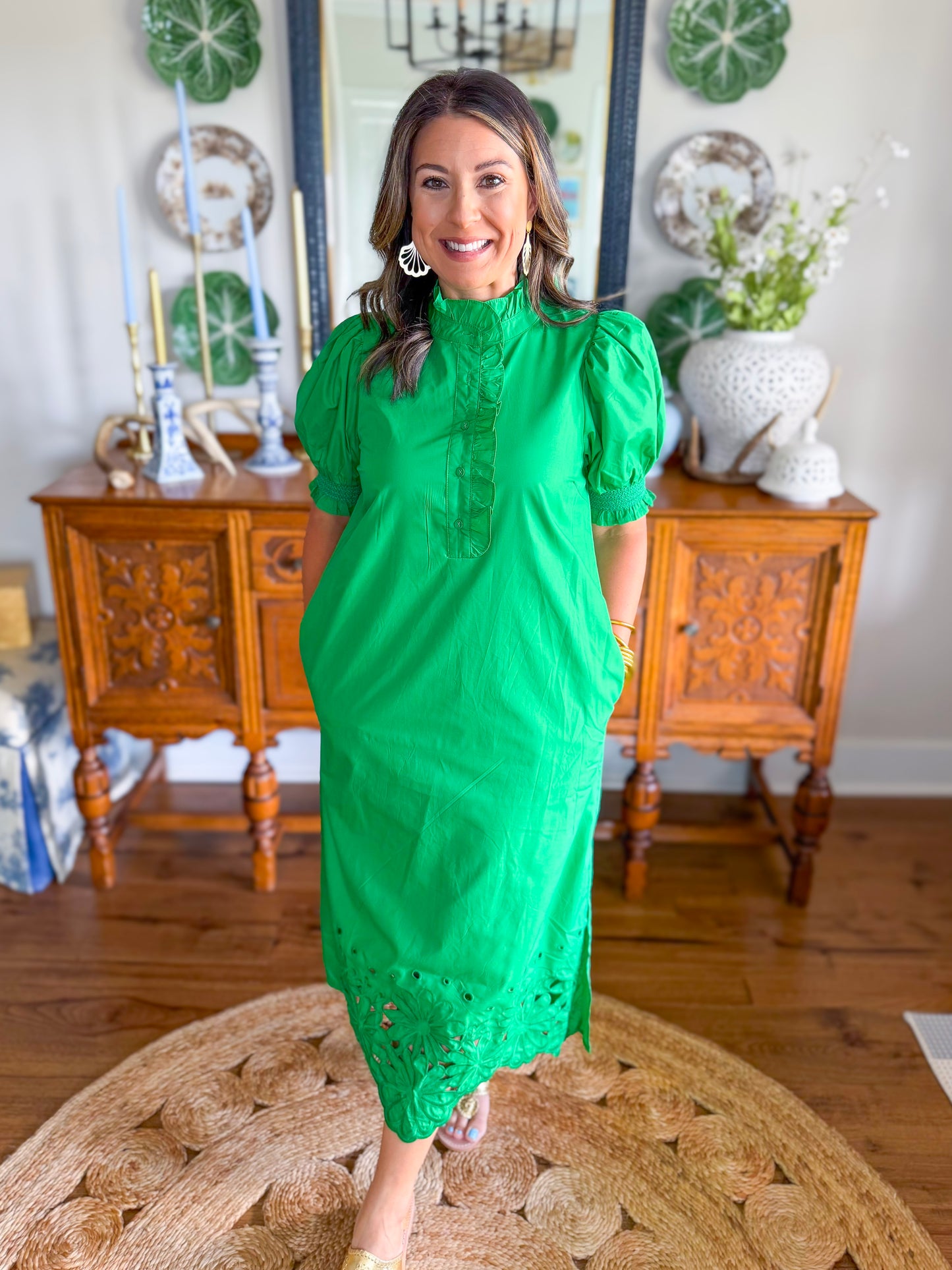 The Willow Bloom Midi Dress in Green