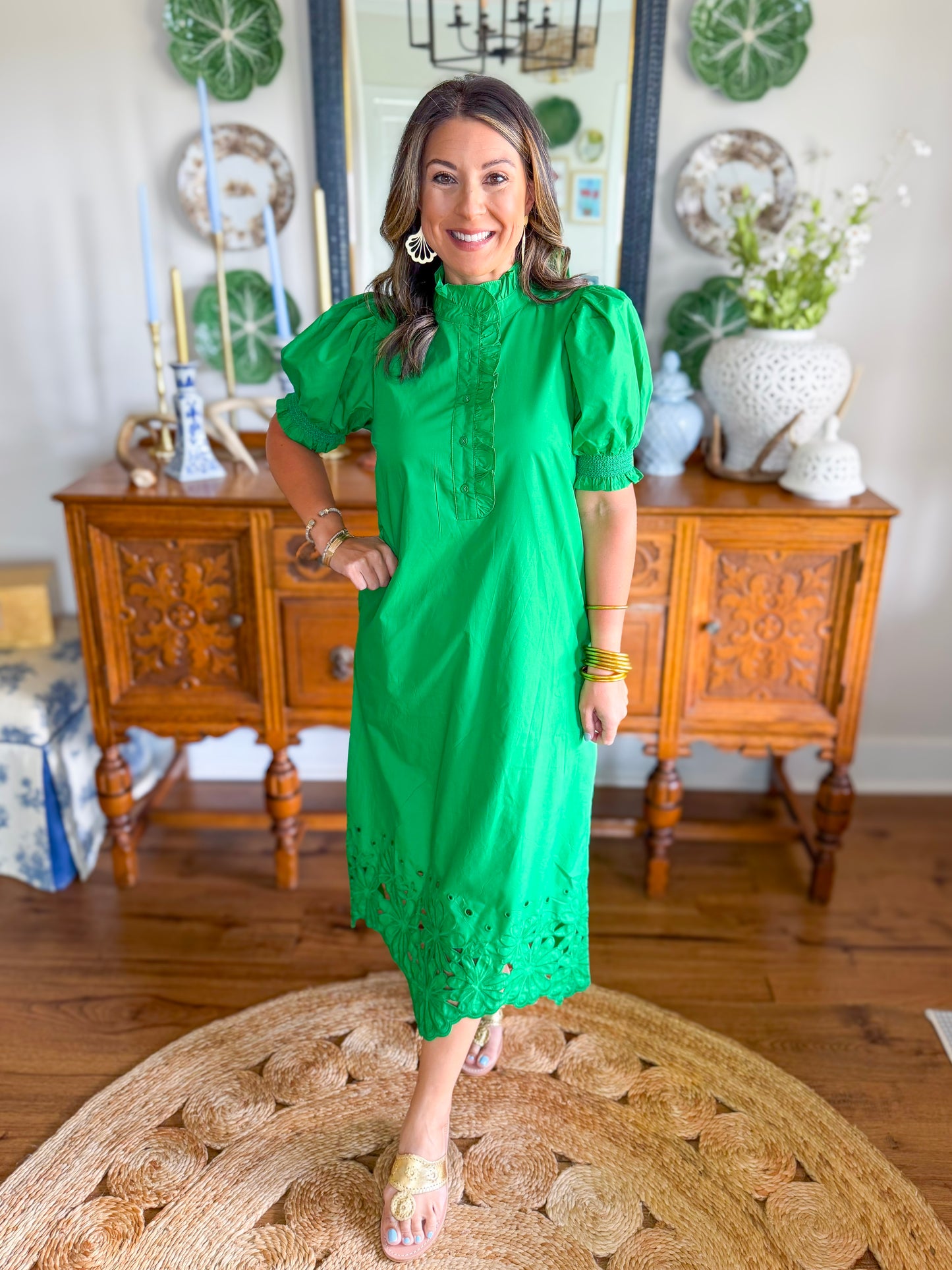 The Willow Bloom Midi Dress in Green
