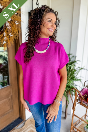 Just a Feeling Sweater Top in Magenta