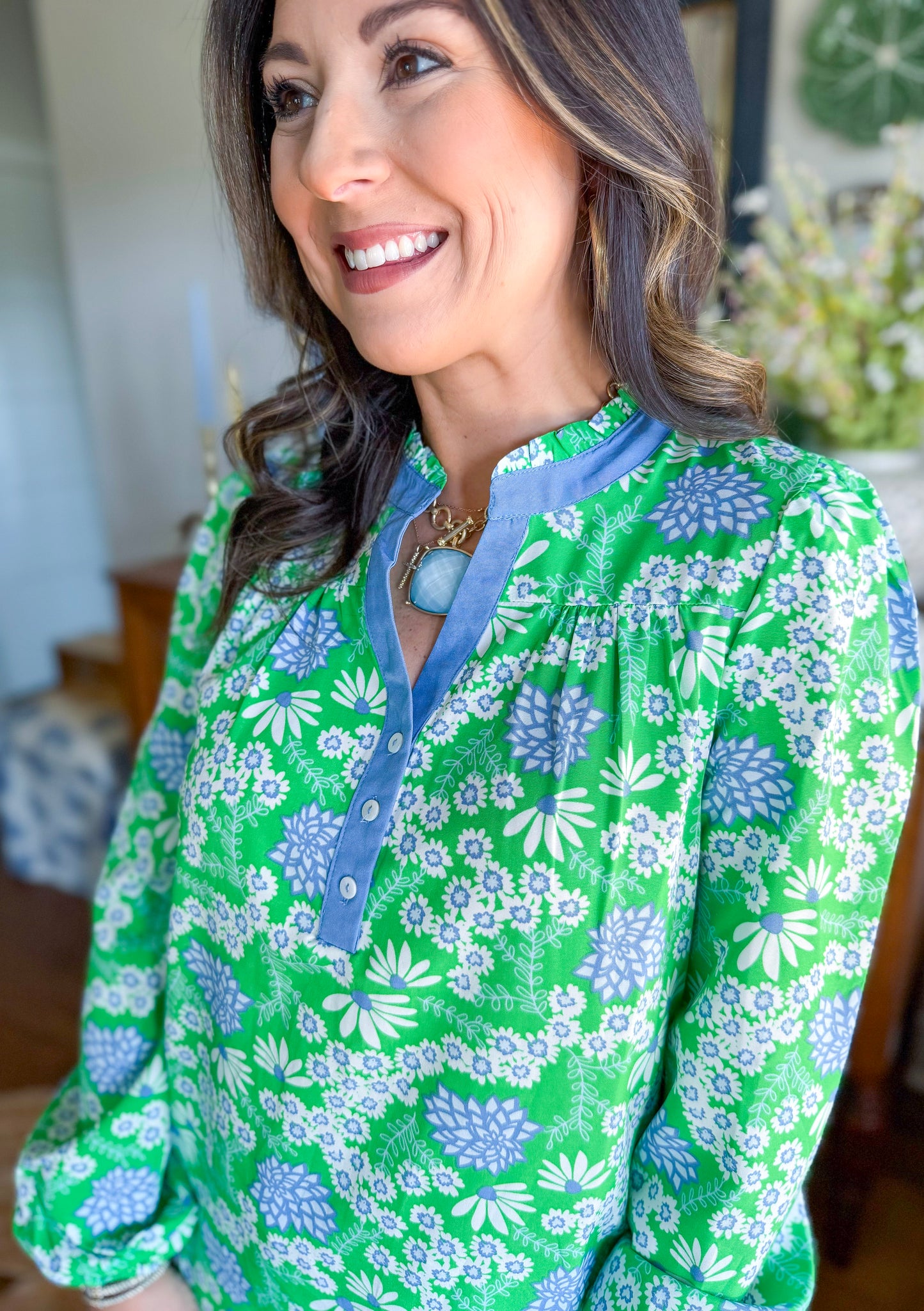 Mary Square | Gianna Top in Daisy Chain Green