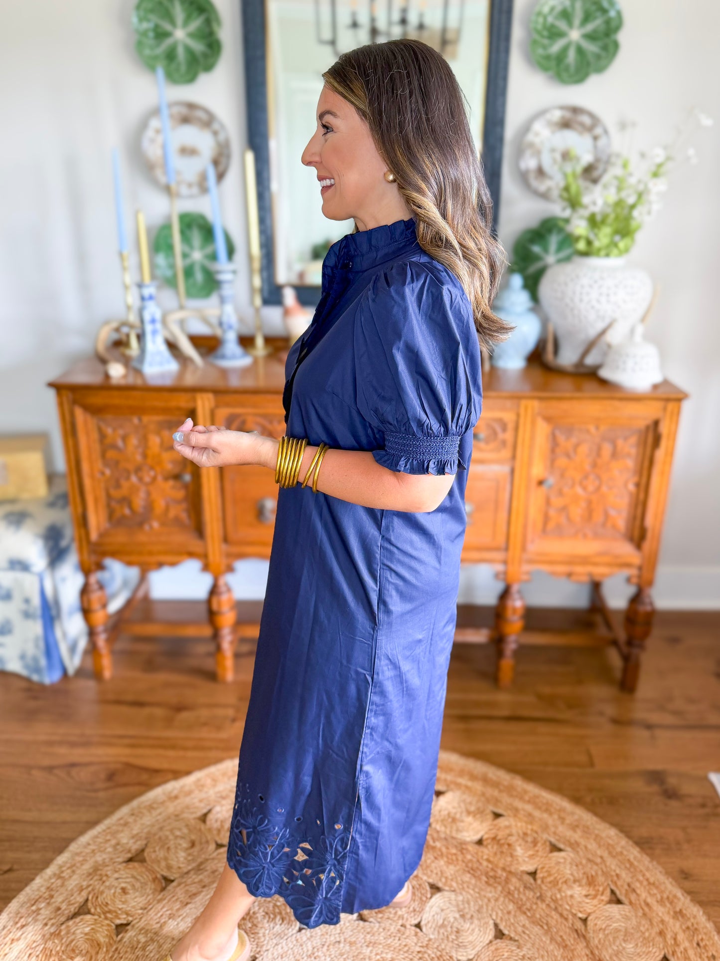 The Willow Bloom Midi Dress in Navy