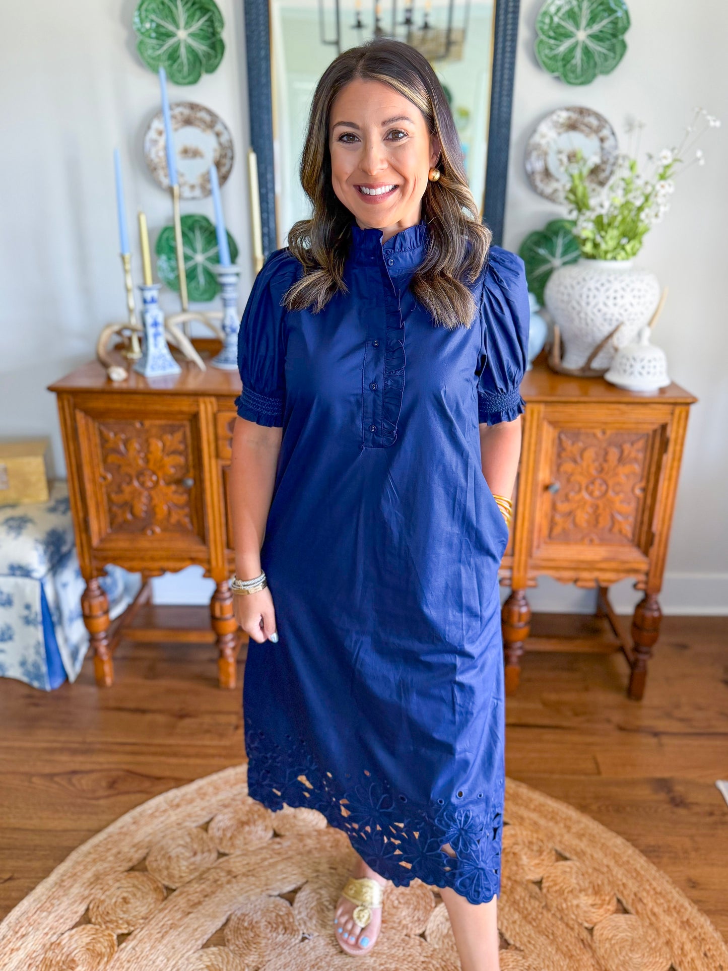 The Willow Bloom Midi Dress in Navy