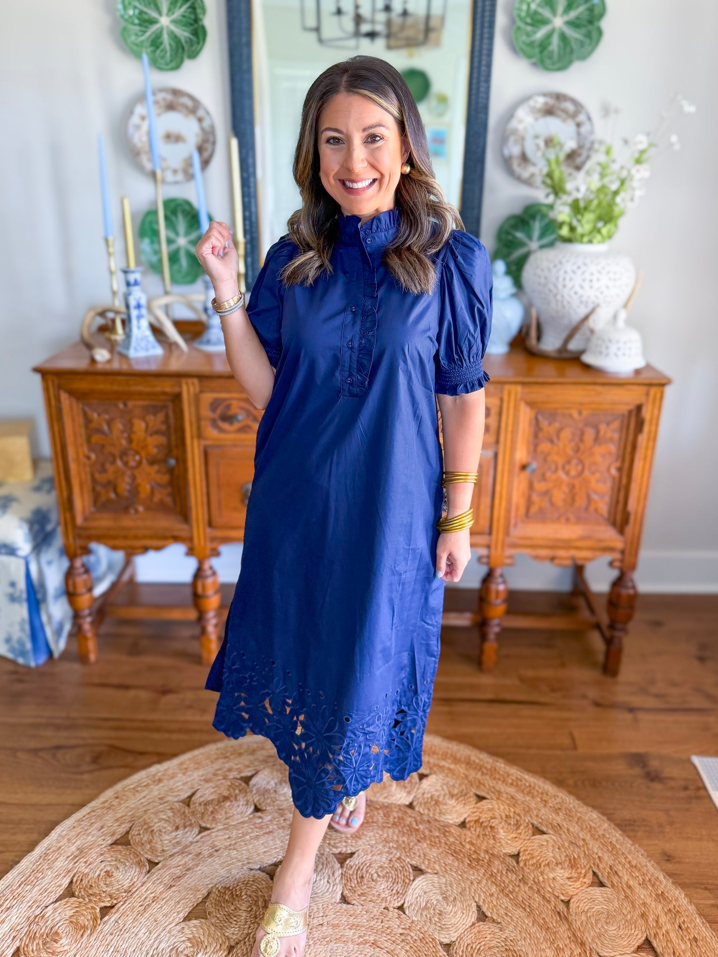 The Willow Bloom Midi Dress in Navy