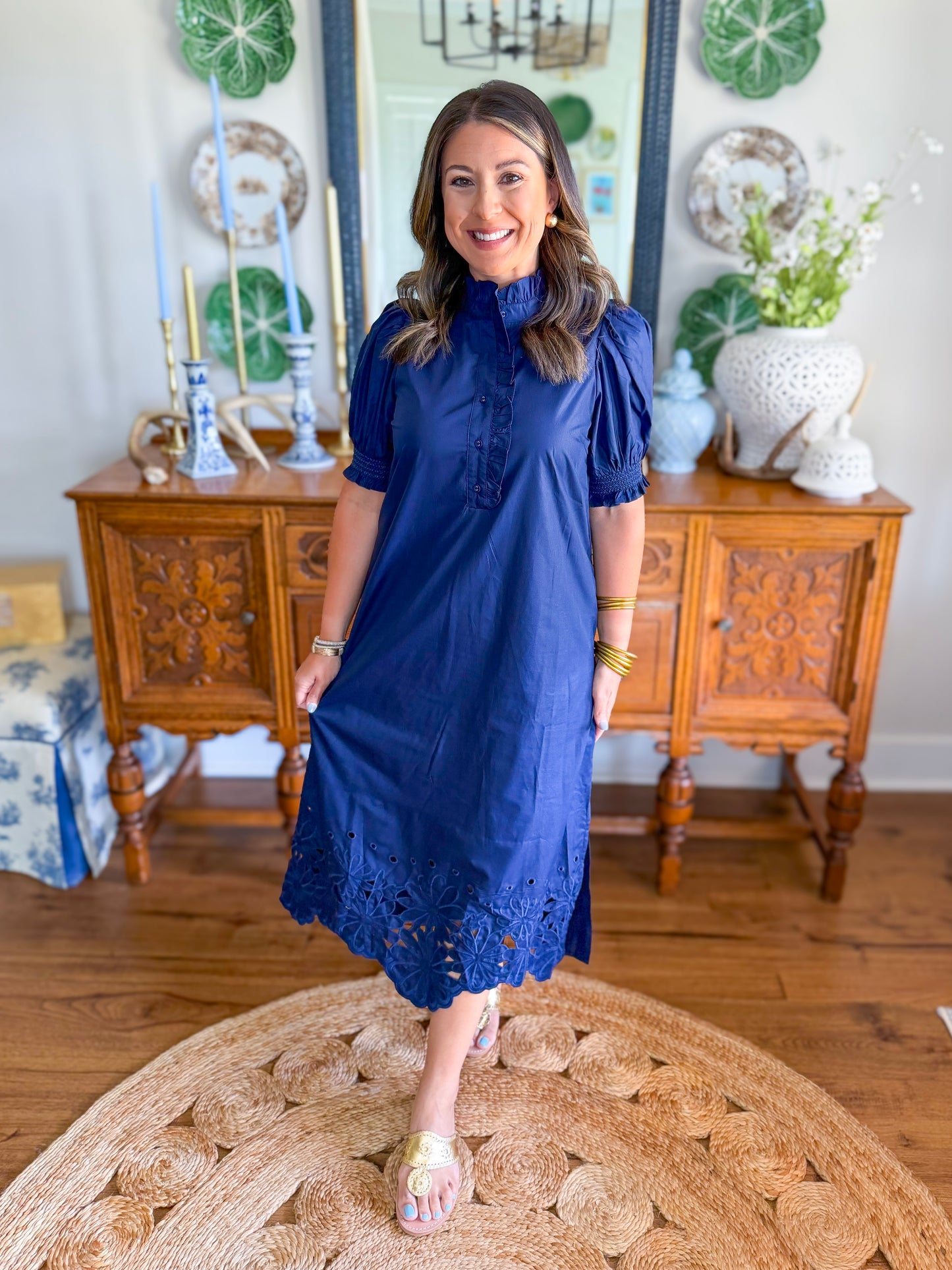 The Willow Bloom Midi Dress in Navy