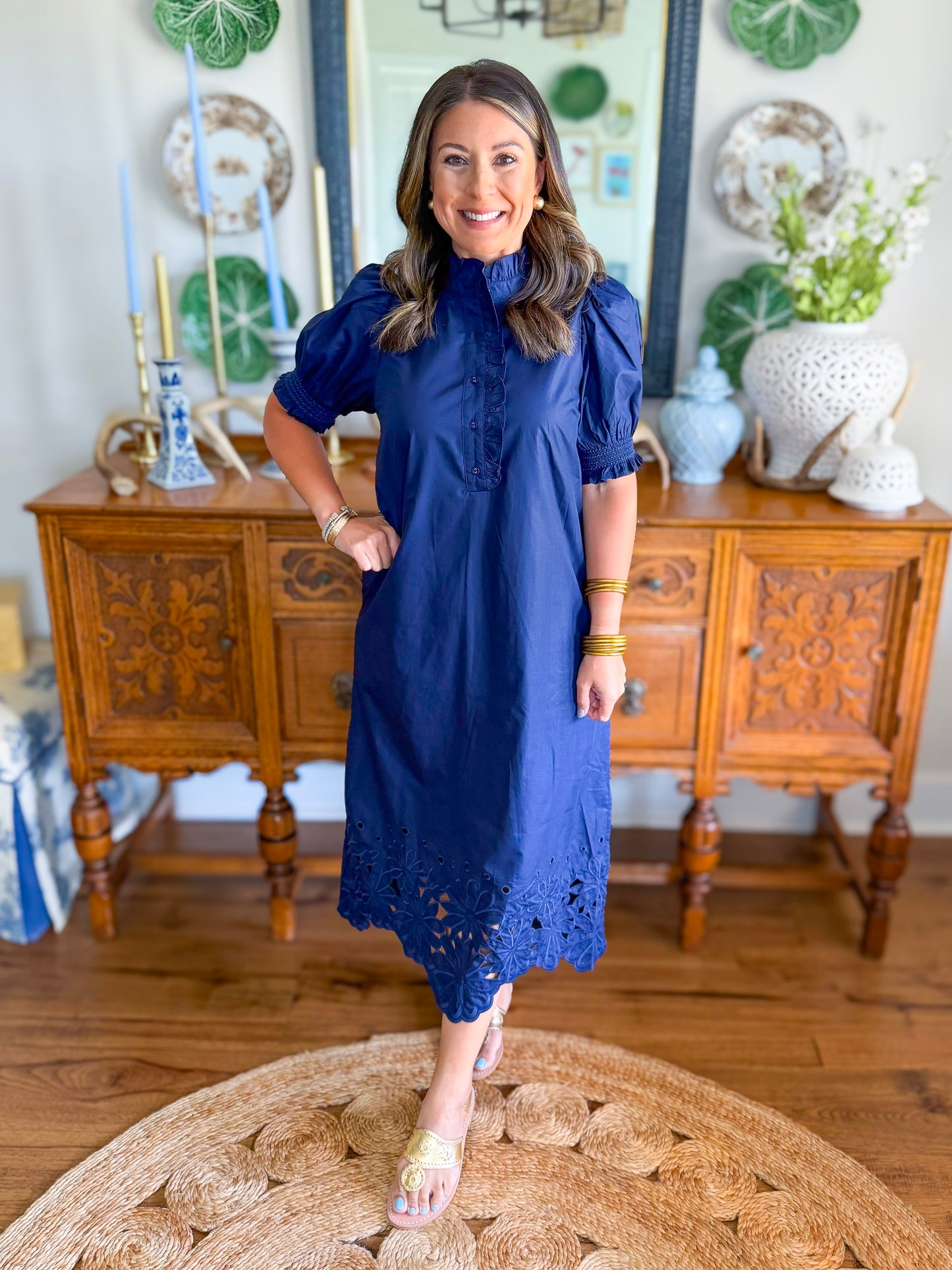 The Willow Bloom Midi Dress in Navy