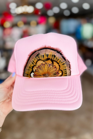 Pink Feathered Trucker Hat - Meredith
